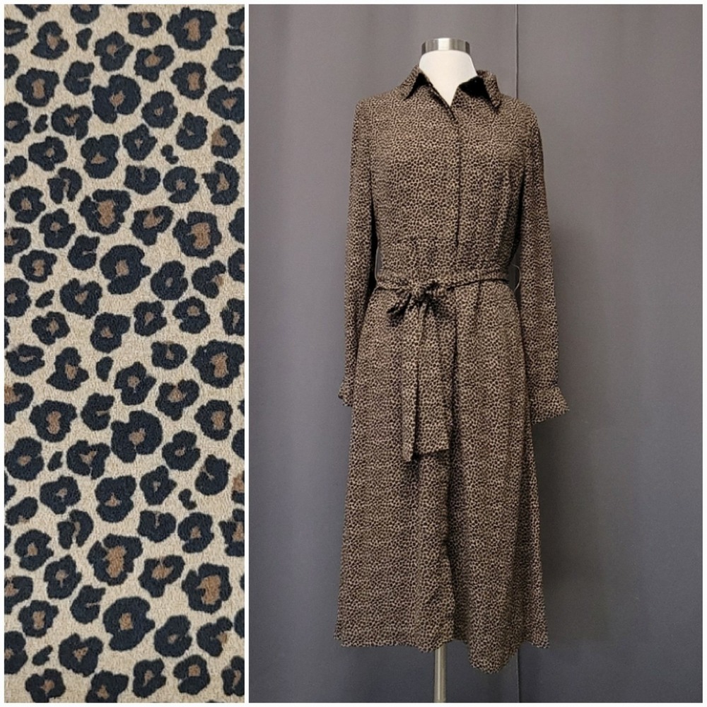 Hobbs London Leopard Cheetah Animal Print Shirt Dress Brown Midi Belted US‎ 6